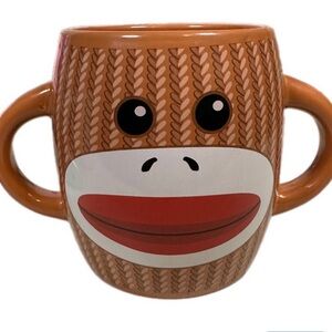 Galerie Adorable Sock Monkey Double Handle Ceramic Mug Novelty Coffee Cup Brown